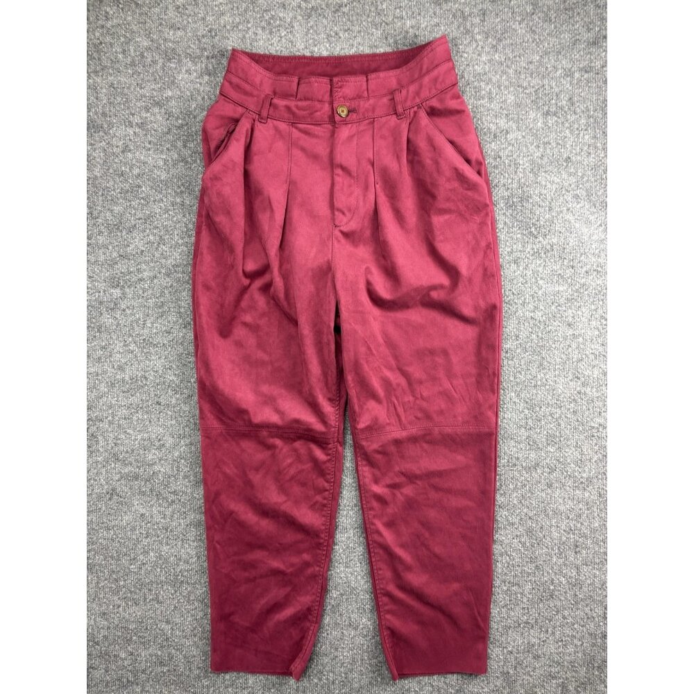 Free People Pants Womens 6 Burgundy Pleated High Rise Tapered Ankle Cropped